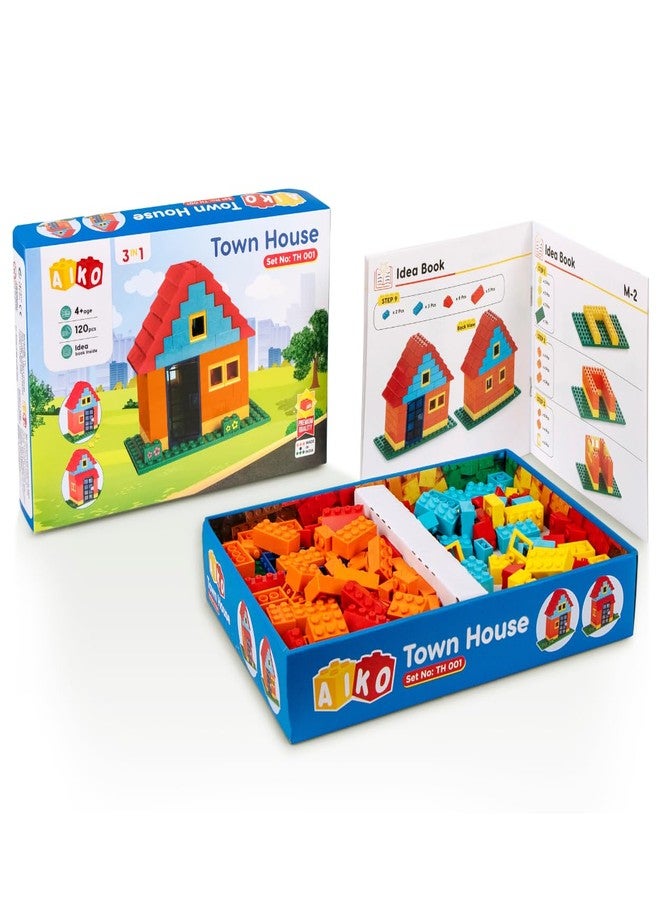 AIKO Town House Set No.1 | 120 Pcs ABS Plastic Building Blocks | Multi-Colour Construction Toy for Kids | Learning & Educational Blocks with Idea Booklet | Safe & Durable | Best Gift for Boys & Girls - Image 1